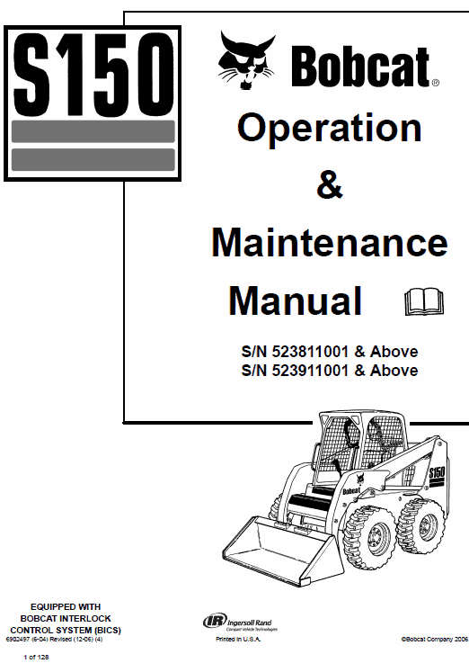 Bobcat S150 and S160 Skid-Steer Loader Service Manual