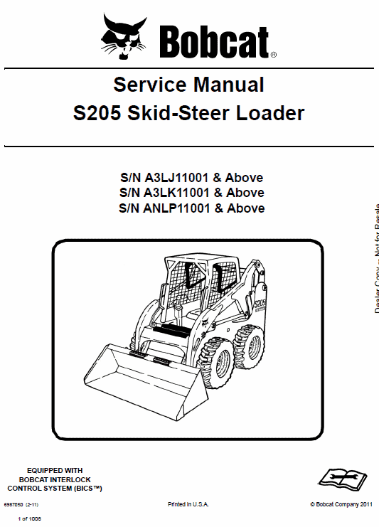 Bobcat S205 Skid-Steer Loader Service Manual