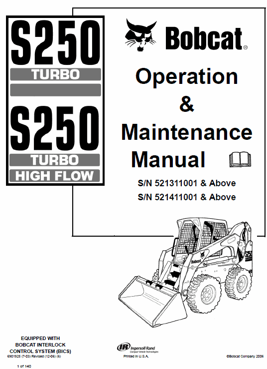 Bobcat S250 and S300 Turbo Skid-Steer Loader Service Manual