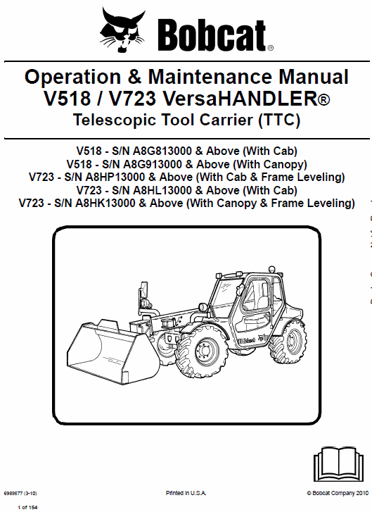 Bobcat V518 VersaHANDLER Telescopic Service Manual