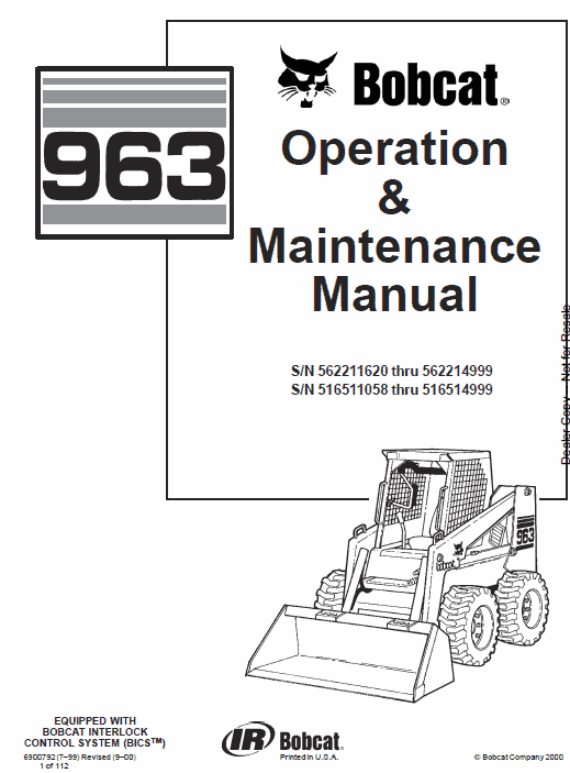 Bobcat 963 Skid-Steer Loader Service Manual