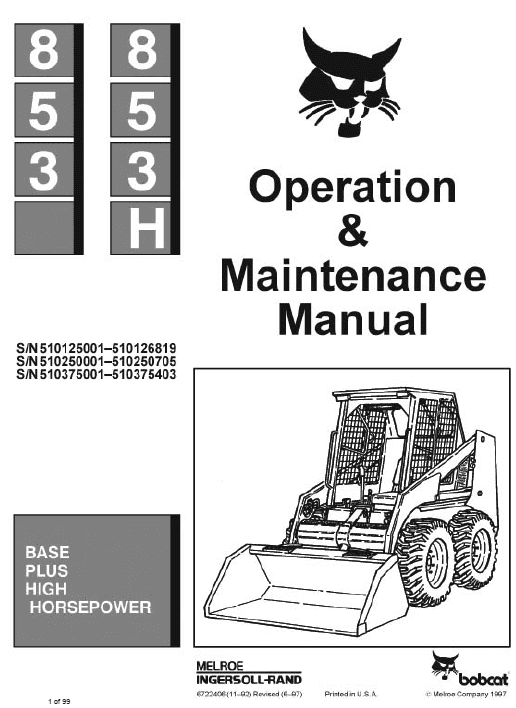 Bobcat 853 and 853H Skid-Steer Loader Service Manual