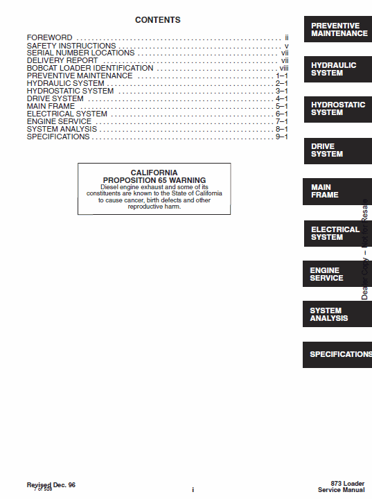 Bobcat 873 Skid-Steer Loader Service Manual