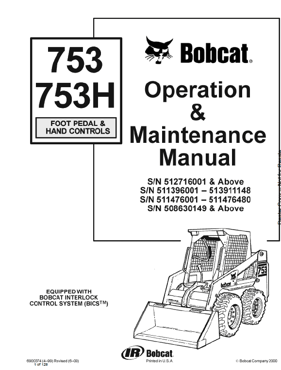 Bobcat 753 and 753HF Skid-Steer Loader Service Manual