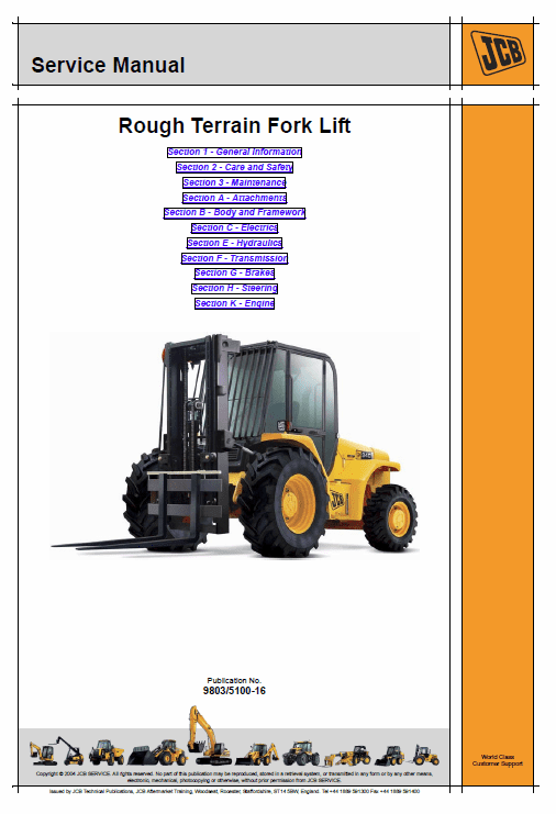 Jcb 926 930 940, B Rtfl Rough Terrain Fork Lift Service Manual