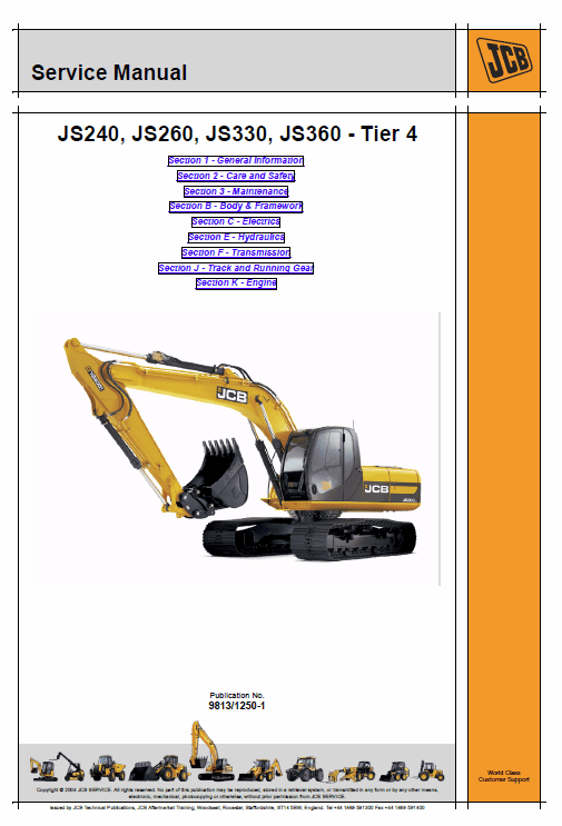 Jcb Js240, Js260, Js330, Js360 Tier 4 Tracked Excavator Service Manual