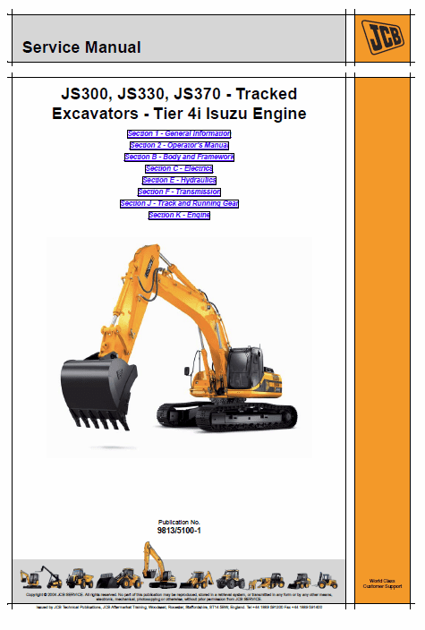 Jcb Js300, Js330, Js370 Tracked Excavator Service Manual