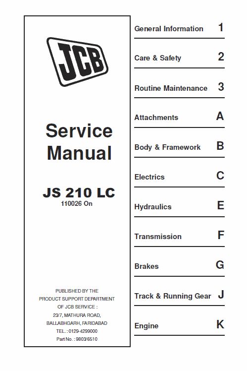 Jcb Js210 Lc Tracked Excavator Service Manual