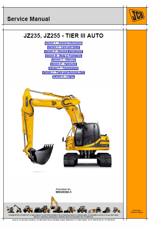 Jcb Jz235, Jz255 Tier 3 Auto Tracked Excavator Service Manual