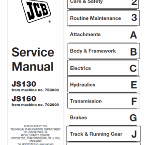 Jcb Js130, Js160 Tracked Excavator Service Manual