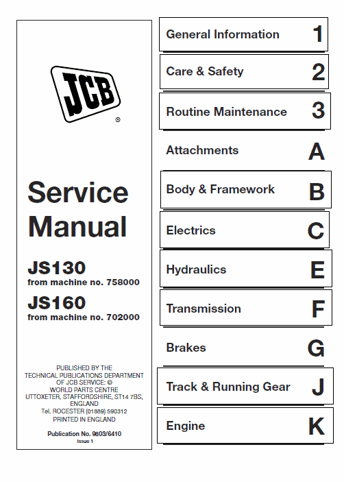 Jcb Js130, Js160 Tracked Excavator Service Manual