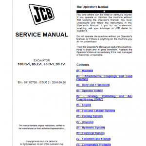 JCB 85Z-1, 86C-1, 90Z-1, 100C-1 Midi Excavator Service Manual