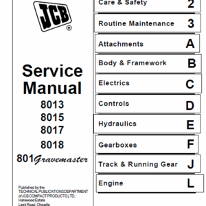 JCB 8013, 8015, 8017, 8018 Mini Excavator Service Manual