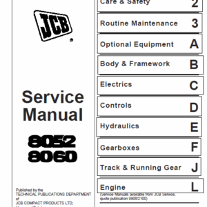 JCB 8052, 8060 Mini Excavator Service Manual