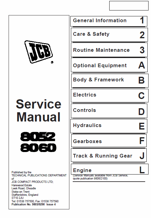 JCB 8052, 8060 Mini Excavator Service Manual