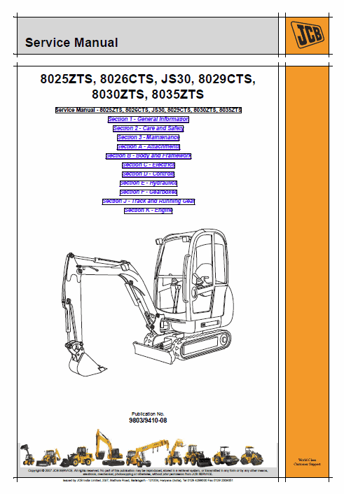 JCB 8025ZTS, 8026CTS, JS30, 8029CTS Mini Excavator Service Manual