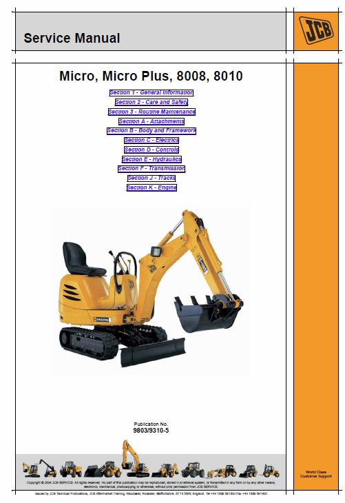 JCB 8008, 8010 Micro, Micro Plus Excavator Service Manual