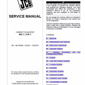 JCB 48Z-1, 51R-1 Mini Digger Excavator Service Manual