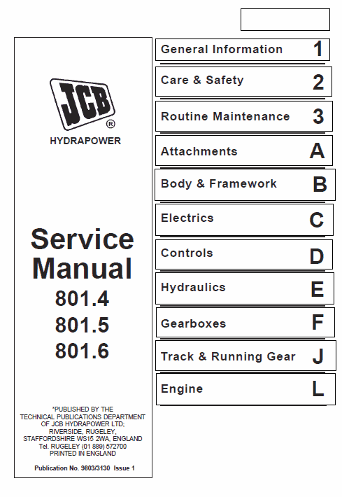 JCB 801.4, 801.5, 801.6 Mini Excavator Service Manual