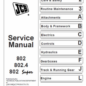 JCB 802, 802.4, 802 Super Mini Excavator Manual