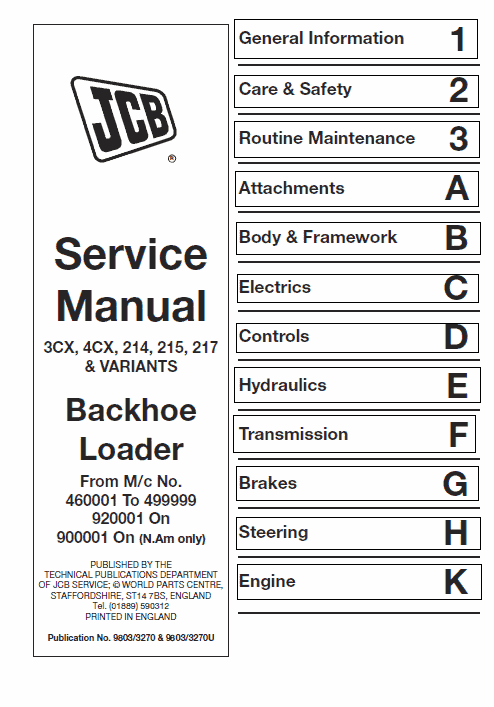 JCB 3CX, 4CX, 214, 215, 217 Loader Service Repair Manual (460001 to 499999 & 900001 - 929999)