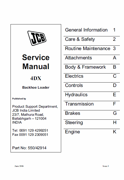 JCB 4DX Backhoe Loader Service Manual