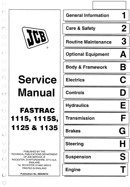 JCB 1115, 1115S, 1125, 1135 Fastrac Service Manual