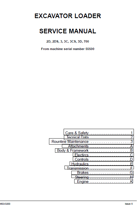 JCB 2D, 2DS, 3, 3C, 3CS, 3D, 700 Backhoe Loader Service Manual