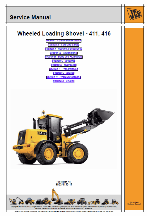 JCB 411, 416 Wheeled Loader Shovel Service Manual