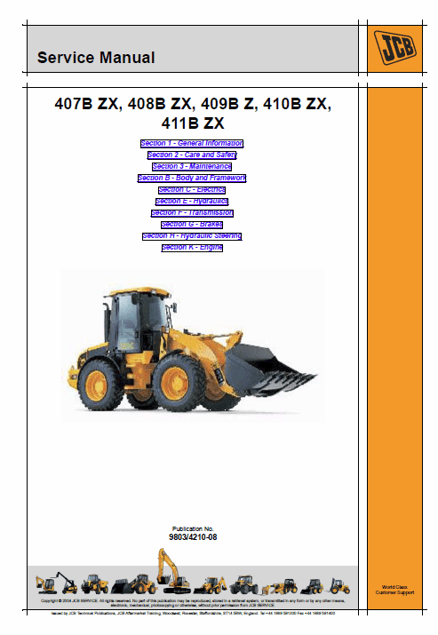 JCB 407BZX, 408BZX, 409BZX, 410BZX Wheeled Loader Service Manual