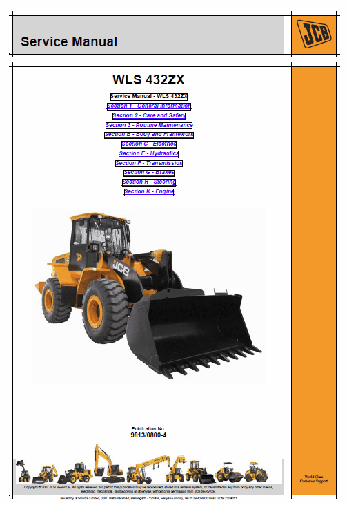 JCB 432ZX Wheeled Loader Shovel Service Manual