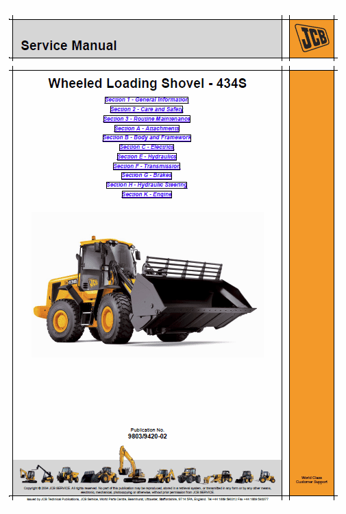 JCB 434S Wheeled Loader Shovel Service Manual