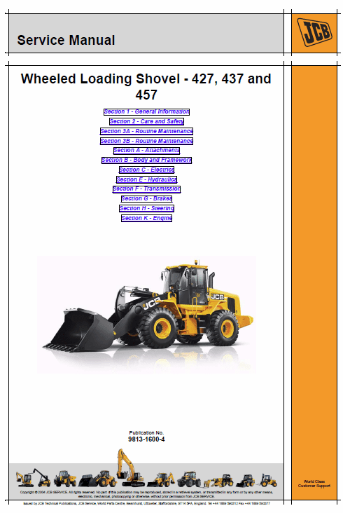 JCB 427, 437, 457 T4i Wheeled Loader Shovel Service Manual