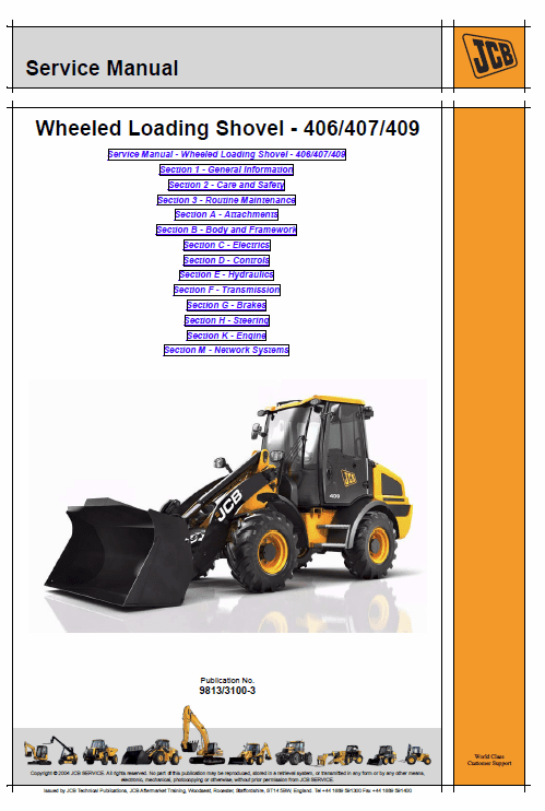 JCB 406, 407, 409 Wheeled Loader Shovel Service Manual