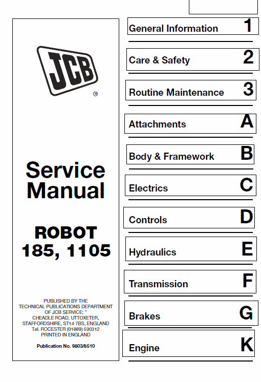 Jcb 185, 1105 Skidsteer Loader Robot Service Manual