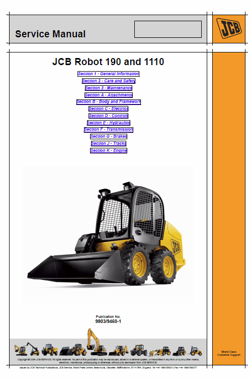 JCB 190, 190HF, 1110, 1110HF, 190T, 190THF, 1110T, 1110THF Skidsteer Loader Manual