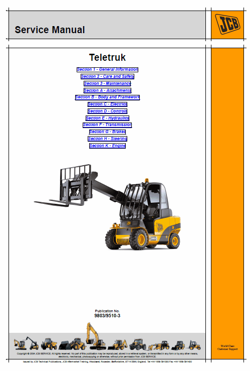 JCB 25G, 30G, 25D, 30D, 35D TLT Lift Teletruk Service Manual