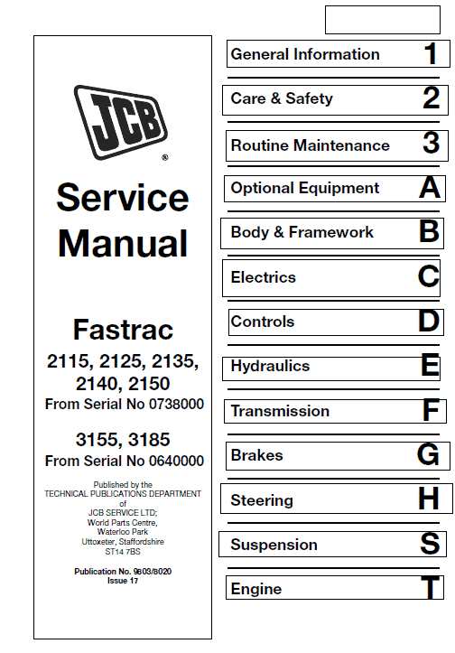 JCB 2115, 2125, 2135, 2140, 2150, 3155, 3185 Fastrac Service Manual