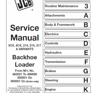 JCB 3CX, 4CX, 214, 215, 217 Loader Service Repair Manual (460001 to 499999 & 900001 - 929999)