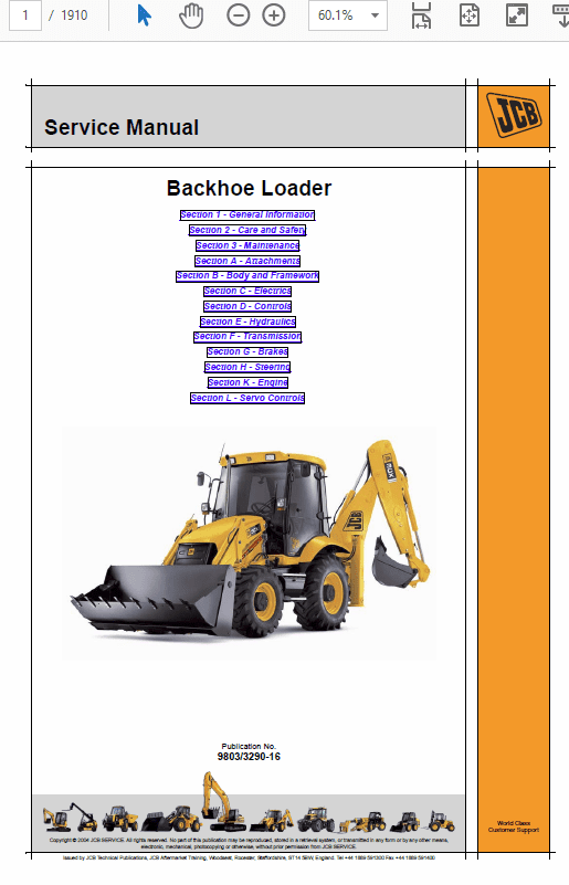 JCB 3C, 3CX, 4CX Backhoe Loader Service Repair Manual (960001 to 1625999)