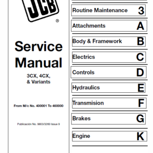 JCB 3CX, 4CX Backhoe Loader Service Repair Manual (SN 400001 - 460000)