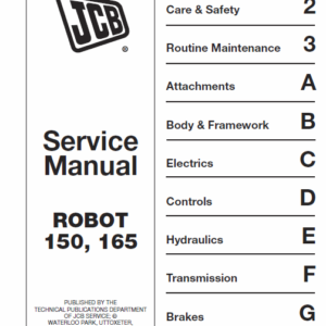 Jcb 150, 165 Skidsteer Loader Robot Service Manual