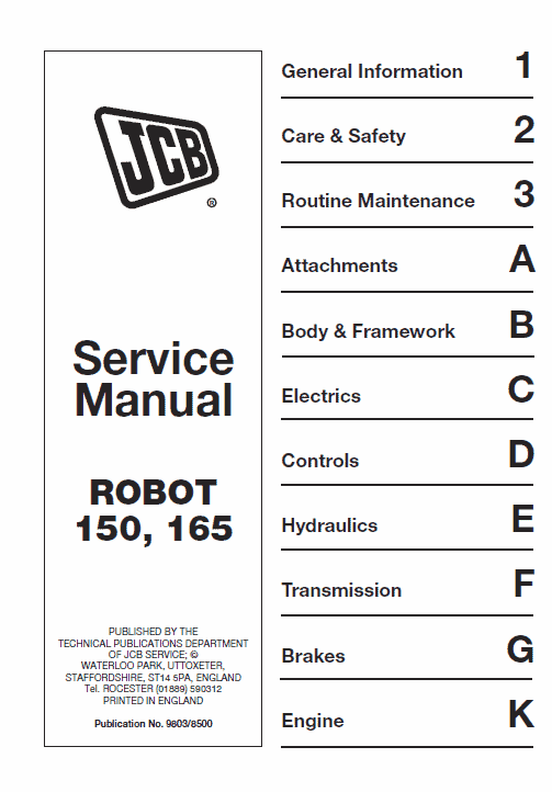 Jcb 150, 165 Skidsteer Loader Robot Service Manual