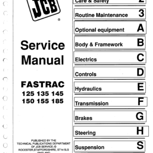 JCB 125, 135, 145, 150, 155, 185 Fastrac Service Manual