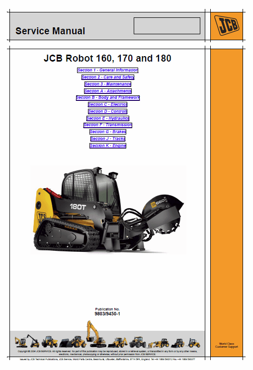 Jcb 160, 170, 180t Robot Skidsteer Loader Robot Service Manual