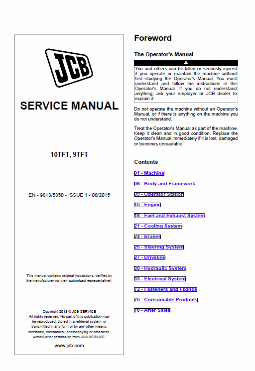 Jcb 10tft, 9tft Site Dumper Thwaites Service Manual