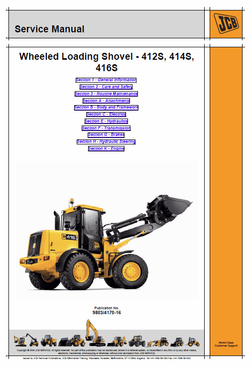 JCB 412S, 414S, 416S Wheeled Loader Shovel Service Manual