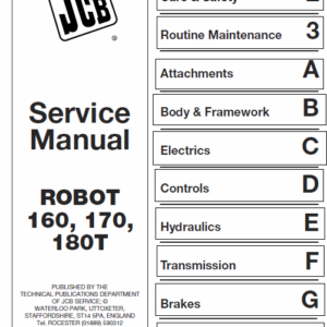 Jcb 160, 170, 180t Robot Skidsteer Loader Robot Service Manual