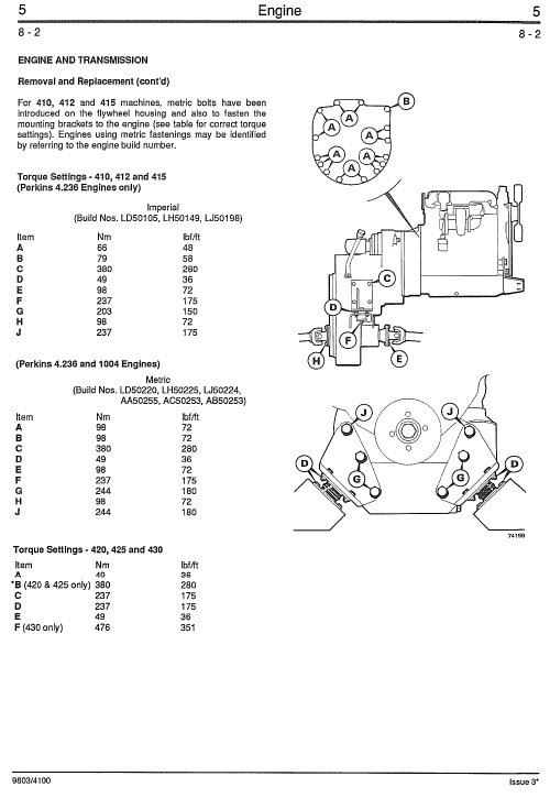 JCB 410, 412, 415, 420, 425, 430 Wheeled Loader Service Manual