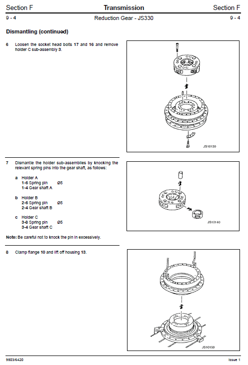 Jcb Js330, Js450, Js460 Manual Tracked Excavator Service Manual